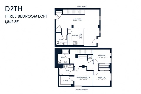 A black and white image of a three bedroom loft floor plan.
